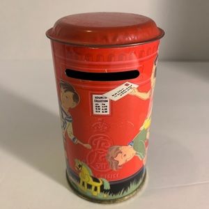 Vintage 1983 England Tin Litho Bank, Ian Logan Post Office Money Tin Bank,